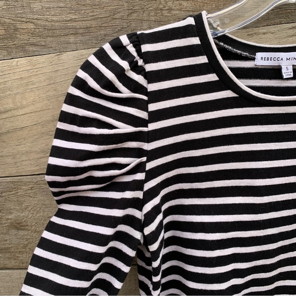 Rebecca Minkoff Top Tee Womens S Talia Breton Striped Puff Sleeve Cotton Preppy - Picture 4 of 16